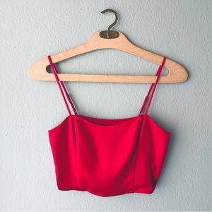 Express | Bright Red Silky Zipper Crop Top